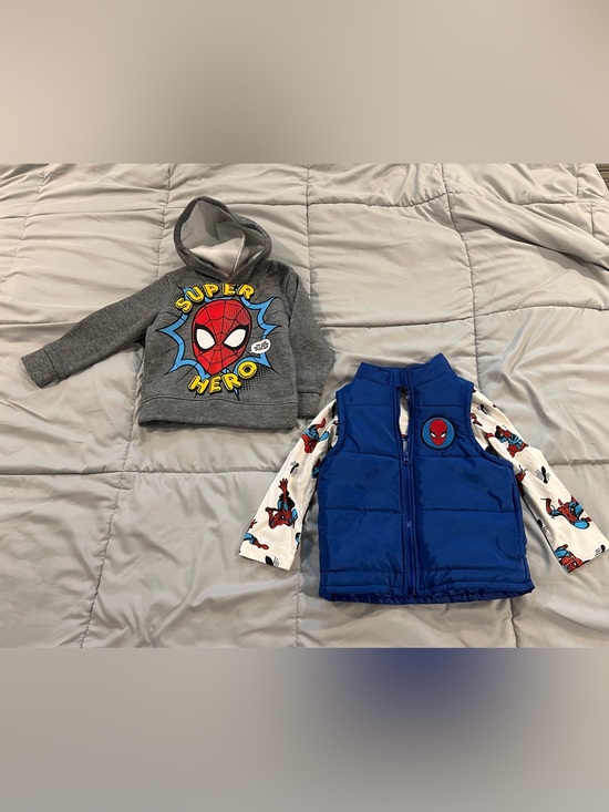 Marvel Other - Marvel Boy's Gray Spider-Man Hoodie with Blue Puffer Vest and SpiderMan Shirt 3T